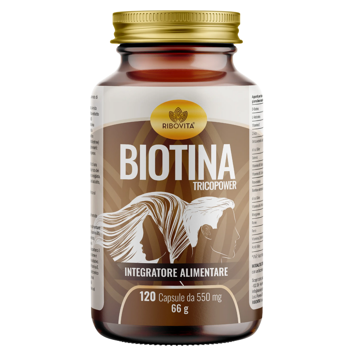 Flacone Biotina TricoPower Ribovita® di Salusfy - 120 capsule da 550 mg per il benessere di capelli e unghie.