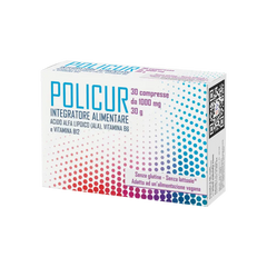 Astuccio POLICUR® Salusfy - Acido Alfa Lipoico 600 mg per compressa con Vitamina B6 e B12. 30 compresse per confezione.