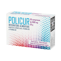 Astuccio POLICUR® Salusfy - Acido Alfa Lipoico 600 mg per compressa con Vitamina B6 e B12. 30 compresse per confezione.