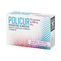 Astuccio POLICUR® Salusfy - Acido Alfa Lipoico 600 mg per compressa con Vitamina B6 e B12. 30 compresse per confezione.