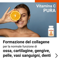 Vitamina C pura Ribovita® per la normale formazione del collagene e il supporto di pelle, ossa, cartilagine, gengive, denti e vasi sanguigni.